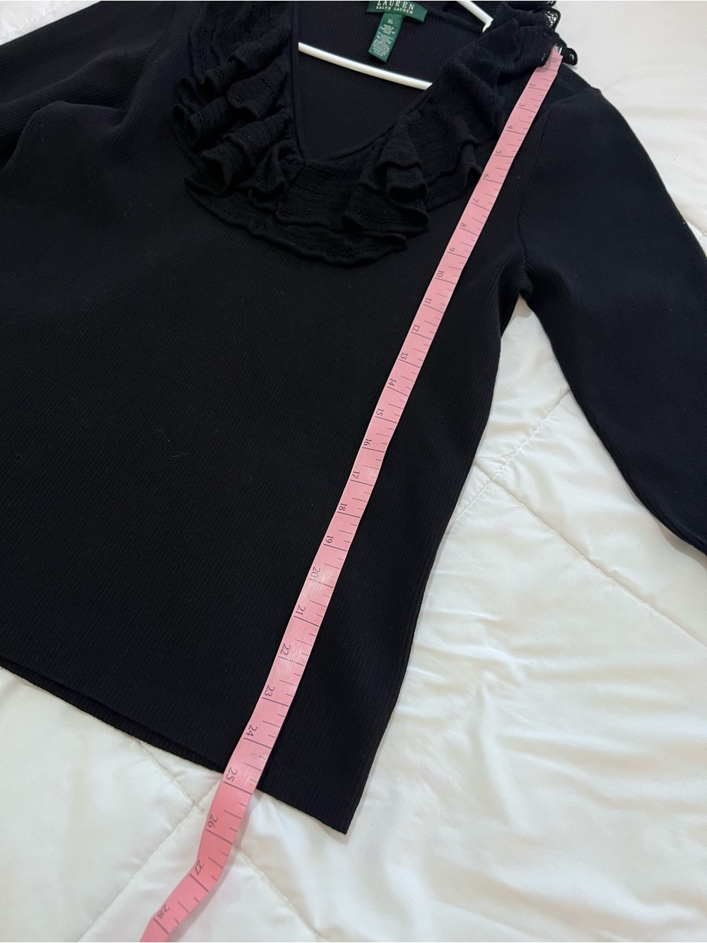 Lauren Ralph Lauren Black Ruffle V-Neck Sweater size XL - Picture 9 of 9
